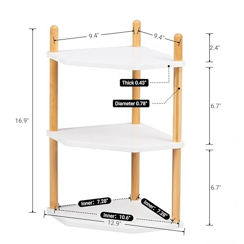 3-Tier Expandable Bamboo Corner Shelf - Dish/Plate Organizer for Cabinet, Kitchen Counter Shelf & Small Kitchen Shelf, Adjustable (White, 1-Pc 6.70" H) - color: 6.7"H-White-3