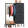 HIGDBFE Dresser with Hanging Rack, 4 Drawers Small Closet for Bedroom, Reversible Fabric Kids Chest of Drawers with Clothes Rack, Tall Storage Tower, Sturdy Frame, Black, 44''H - color: Black