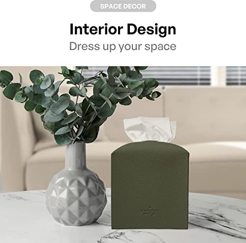 Carrotez Tissue Box Cover, [Refined] Modern PU Leather Square Tissue Box Holder - Decorative Holder/Organizer for Bathroom Vanity Countertop, Night Stands, Office Desk & Car 5"X5"X5" - Khaki - color: Khaki, size: [Square]