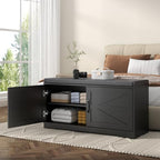 Loomie Shoe Storage Bench, 2-Tier Farmhouse Entryway Bench with Padded Seat Cushion, 13.78" D x 39.37" W x 19.69" H, Slim Shoe Cabinet Bench for Entryway, Living Room, Bedroom (Black) - color: Black