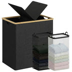 efluky Laundry Hamper with Lid, Double Laundry Hamper with 2 Removable Bags, 2 Section Laundry Basket with Bamboo Handles for Bathroom, Bedroom & Laundry Room, 140L (36.9 Gallon) Black - color: Black, size: 140L Dual