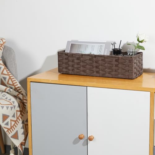 Bidtakay Narrow Hand-woven Wicker Storage Bins Small baskets for Organizing 2-Pack Waterproof Imitation Wicker Baskets for Storage Long Storage Basket for Shelf Washroom Basket Reddish Brown - color: Reddish-brown