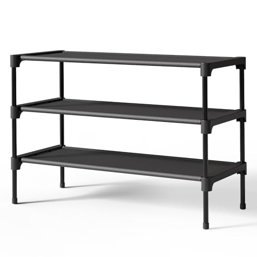 Kitsure Shoe Rack - Non-Woven Shoe Rack Shelf, Shoe Organizer for Closet, Entryway, Garage & Corridor, Stackable Shoe Shelves, 27.5" Wide - 3 Tier, Black - color: Black, size: 27.5" Wide - 3 Tier