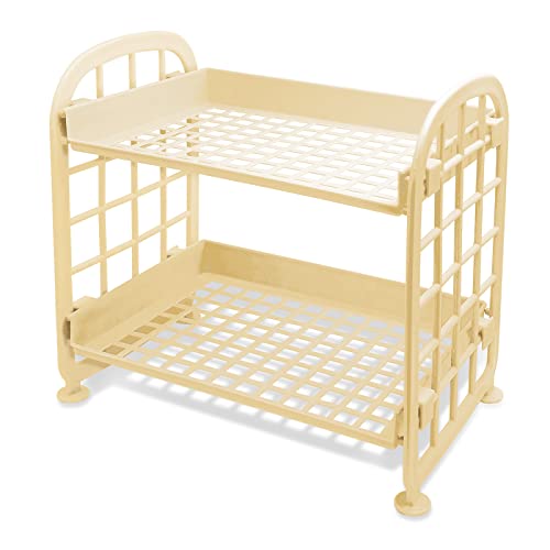 UnnFiko 2-Layers Table Shelf Organizer, Adjustable Plastic Storage Rack Shelf Square Basket Desk Stand Table Storage Organizer Shelves (Yellow) - color: Yellow