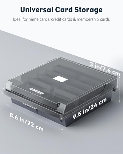 Uniclife Business Card Holder for Desk, Large Plastic Business Card Organizer Business Card Box with Lid Dividers & A-Z Index Tabs, Desktop Index Card Holder Name Card Storage Box, 1,000 Card Capacity - size: Large