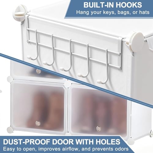 Simple Deluxe 6-Tier Shoe Rack Organizer with Doors, Stackable Shoe Storage Cabinet for Entryway Closet, Plastic Shoe Shelf with Metal Frame, Holds up to 24 Pairs for Bedroom Hallway, White - color: White