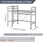 PUSDON Expandable Microwave Oven Rack, 2-Tier Countertop Baker's Rack Style Shelf, Heavy Duty Stand with 3 Hooks, 160lbs Capacity Stainless Steel Appliance Match, Silver Gray - color: Silver Grey, size: H-frame 2 tier