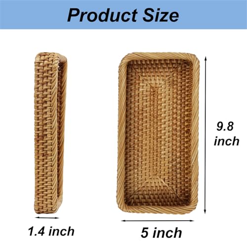 Rattan Bathroom Tray Countertop, Wicker Toilet Tank Basket, Decorative Bathroom Vanity Tray for Decor Coffee Table - size: 9.8" x 5" x 1.4"