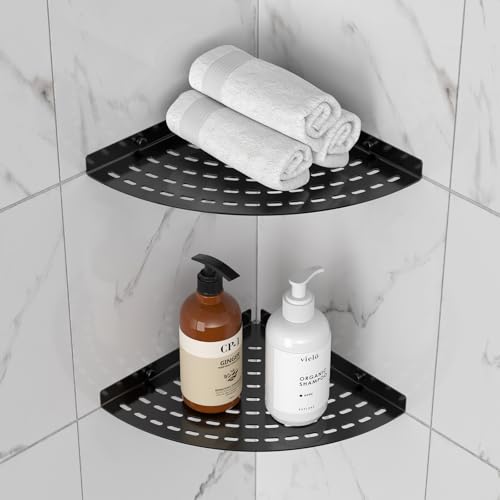 2 Pack Corner Shower Shelves 304 Stainless Steel Shower Corner Shelf Matte Black 8 in Corner Shower Shelf Prevent Rust Drilling Installation - color: Matte Black