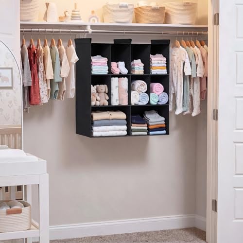 Ofiray-home 3 Tier Hanging Closet Organizer, 10 Compartments Sweater Organizer for Closet with 3 Sturdy Hooks, Closet Organizers and Storage, Wardrobe, Rv, Garment Rack, Black - color: Black, size: 3-Tier