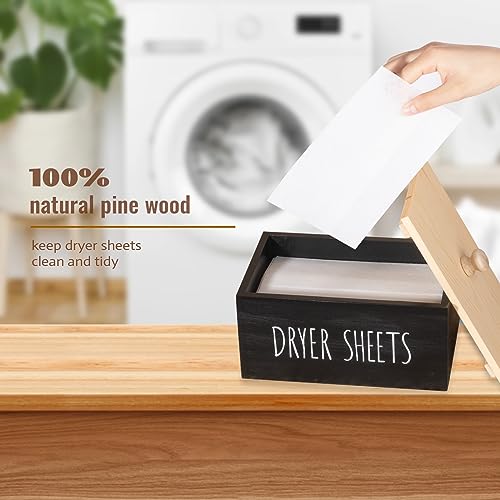 zoocatia Laundry Room Decor Dryer Sheet Container Wood Detergent Dispenser Holder Organization and Storage Box with Lid for Dryer Balls, Laundry Pods, Black - color: Black