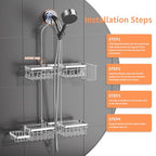 DAOYA Shower Caddy Hanging - Over Shower Head Caddy, 0.82 inch Universal with 2 Shelves, Soap Holder, Toothbrush Holder & Reusable Suction Hook, Complete Silver Bath Organizer Set - color: Silver