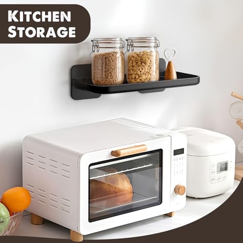 FAYYGYH 2 Pack Adhesive Floating Shelves No Drill Small Floating Shelf for Wall Storage Damage-Free Wall Mounted Organizer for Bathroom, Kitchen, Bedroom & Office (Black-4pcs) - color: Black-4pcs