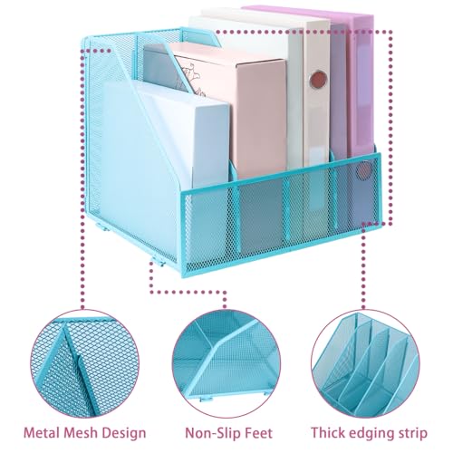 Desk Organizers, Metal Magazine File Holder with 4 Vertical Compartments Rack Binder File Organizer for Office Supplies, Home Workspace - Blue - color: Blue, size: 4 Compartments