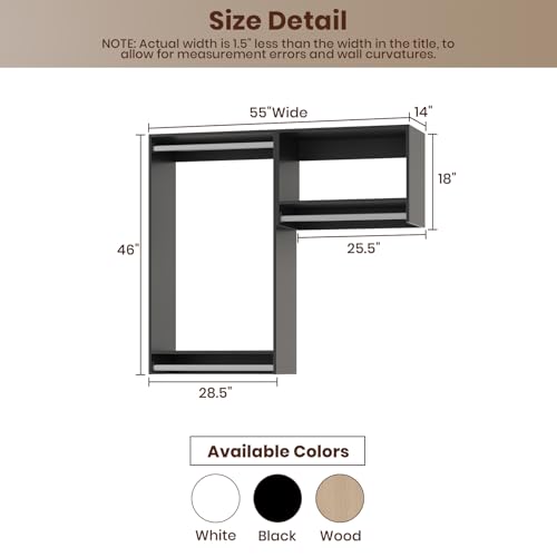 ROOMTEC Modular Closet System, 55" Wall-Mounted Closet Organizer with Hanging Rods, Wooden Tower for Walk-In Closets, Wardrobe Storage Kit, Black - size: 55" Wide, style: Model 2