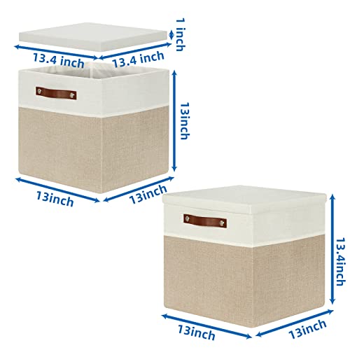 Temary Fabric Storage Bins with Lids 13 Inch Storage Cubes with Lid, Decorative Foldable Storage Boxes for Clothes, Closet Organizers (White&Khaki, 13x13x13inch) - color: White&Khaki, size: 13×13×13