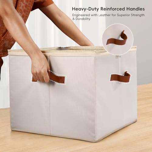Shoe Organizer Box 2 Pack, Shoe Storage Organizer with Clear Cover, Adjustable Dividers Fits 16-32 Pairs, Fabric Shoe Organizer for Closet, Beige - color: 2 Pack -Beige