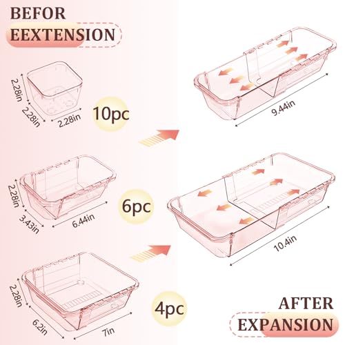 20 Pcs Clear Drawer Organizer, Adjustable Drawer Storage Box, 3-Size Desk Drawer Organizer, Acrylic Storage Bins for Makeup, Kitchen Utensils, Bedroom Dressers Tool Organizer for Gadgets, Pink - color: Pink, size: 20PCS