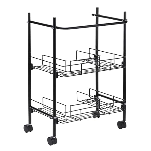 2-Tier Under Sink Organizer Multipurpose Movable Rolling Cart Storage Cabinet Basket for Bathroom Kitchen with Hand Towel Bar, Black