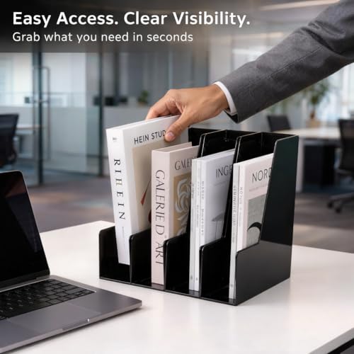 CiWiVOKi Vertical Magazine File Holder, Desk Organizer and Storage for Magazines, Binders, Notebooks, Envelopes, Multi-Purpose Desktop File Organizer for Home, Office & Classroom, 4 Pack, Black - color: Black