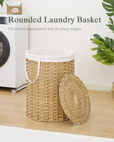 SETVSON Laundry Basket with Lid Round Rattan Laundry Hamper with Lid and Handles 29.1 Gal (110 L) Handwoven Woven Basket with Removable Bags and 2 Mesh Bags for Bathroom Living Room Natural - color: Natural, size: 110L
