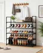 5 Tier Shoe Rack Large Capacity, 34.3" Wide Adjustable Shoe Organizer for 20-25 Pairs, Sturdy Non-Woven Shoe Rack Shelf Multi-Purpose Storage Unit for Closet, Hallway, Entryway,Garage,Black - size: 5-Tier(Black)-34.3"W