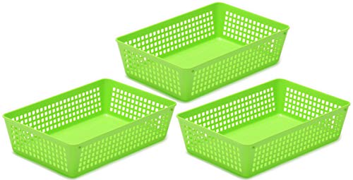 YBM Home 3-Pack Plastic Storage Baskets Bins for Home Junk Drawer, Shelves, and Office Organization, Functional Trays/Containers Great for Kitchen Pantry, Cabinets, Bedrooms, and Bathrooms, Green - color: Green, size: 3