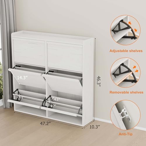 GarveeHome Shoe Cabinet with 6 Flip Drawers, Wooden Shoe Organizer Cabinet with Adjustable Shelf, Shoe Storage for Entryway, Hidden Shoe Cabinet for Hallway, Living Room, White - color: White, size: 6-Drawers