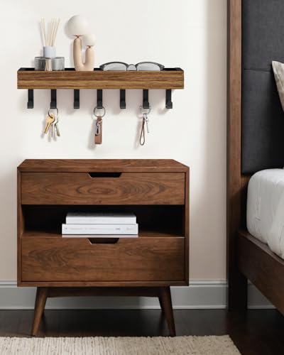 Key Holder Wall Mount Adhesive Magnetic - Hanging Key Hooks with Mail Organizer Tray for Wallet House - Keys Hanger Rack with Shelf for Camper Entryway Door Home Living Room Decor Large Rustic - color: Rustic, size: Large