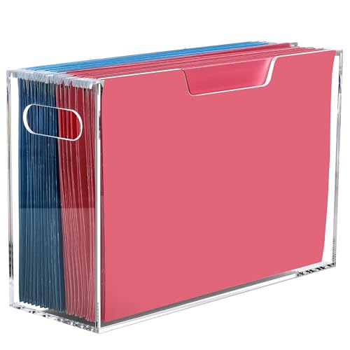 DINGHUO Legal Size File Organizer, Acrylic Protable Hanging File Organizer with Handles, Clear Storage File Folder Holder Filing Box Crate for Desk, School, Office Supplies - 1 Pack - size: Legal