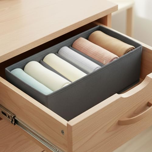 6 Grid Foldable Clothes Organizer Box,Wardrobe Storage Bin with PP Board Support,for Underwear, Socks, and T-Shirts,Grey - color: Grey, size: 6 Grid