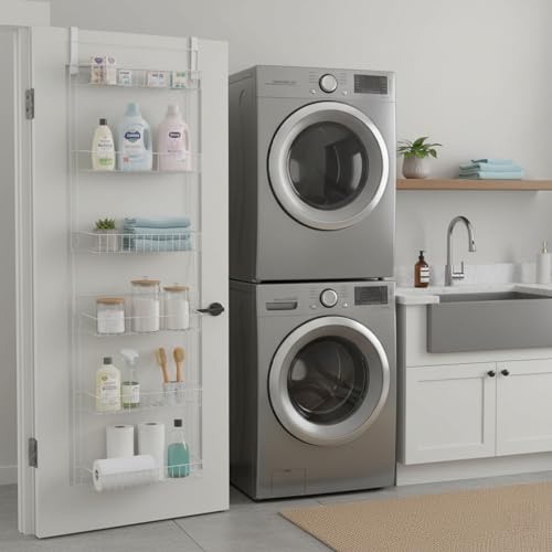 Lavish Home Powder Coated Steel Closet Organizer, 6-Tier Shelves, Over the Door Pantry Organizer, with Adhesive Hooks, White - style: 6-TIER WITH HOOKS