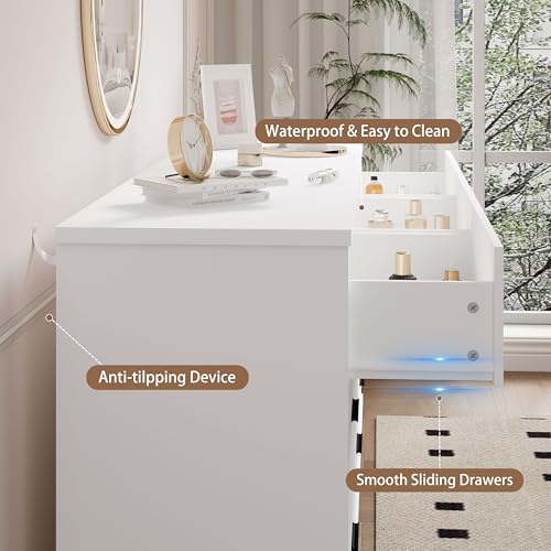 Xixini Dresser for Bedroom, 9 Drawer Wide Modern Chest of Drawers with X-Shaped Sturdy Base, Wood Double Dresser Closet Clothes Storage Organizer, Wooden TV Stand for Living Room, Hallway, White - color: White, size: 15.6"D x 59.1"W x 29.5"H (9 Drawers)