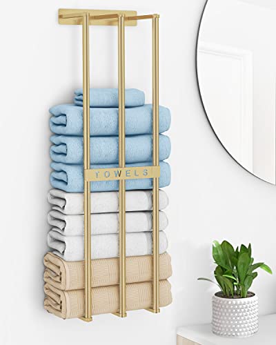 Bathroom Towel Storage, Bethom Wall Towel Rack for Rolled Towels, Bath Towel Holder Wall 30 Inch, Towel Racks Wall Mounted for Small Bathroom, Gold - color: Gold - Standard