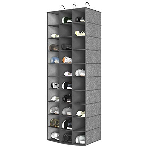 coastal rose Hanging Shoe Organizer for Closet, 30 Sections Hanging Closet Organizers and Storage Shelves Space Saving Shoe Rack Holder Hanger, Grey, 17''W×11.5''Dx 48''H - color: Grey