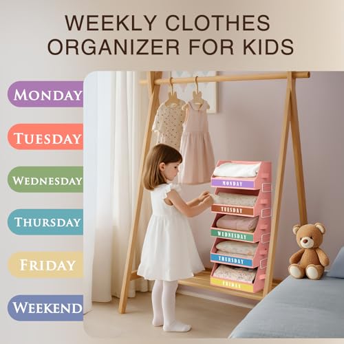 Homsorout Closet Organizers and Storage - 5 Tier Shelf Organizer with Weekly Labels, Stackable Storage Bins with Metal Frame, Foldable Cube Bins, Home Baskets for Kids and Adults, Pink - color: Pink