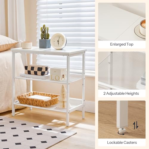 HOOBRO End Table, 3-Tier Narrow Side Table, Nightstand with 2 Flat or Slant Adjustable Shelves for Small Spaces, Hallway, Living Room, Bedroom, Sturdy, Easy Assembly, White WT23BZ01G1 - color: White