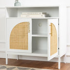 Best Choice Products Rattan Sideboard Buffet Cabinet, Entryway Table, Accent Storage Cabinet, Console Table for Hallway, Living Room, Dining Room - White - color: Arched Rattan, White