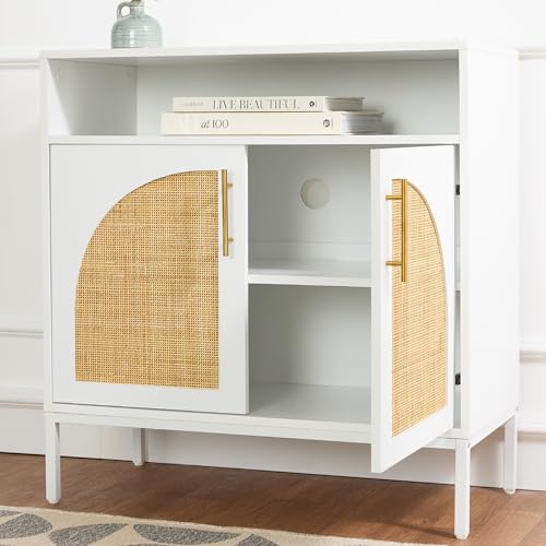 Best Choice Products Rattan Sideboard Buffet Cabinet, Entryway Table, Accent Storage Cabinet, Console Table for Hallway, Living Room, Dining Room - White - color: Arched Rattan, White