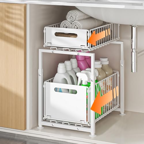 Under Sink Organizer, 2-Tier Multi-Use Kitchen and Bathroom Organizers and Storage, Slide Out Thickened Metal Under The Sink Organizer for Kitchen Bathroom Pantry (Style A White, 1 Pack) - color: Style A White, size: 1 Pack