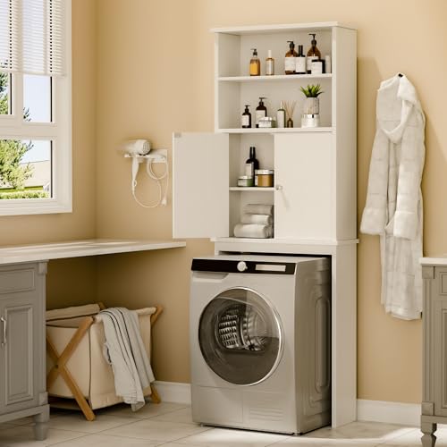 Walsunny Over The Toilet Storage Cabinet, Bathroom Organizer with Open Shelves and Double Doors, Space Saving Toilet Storage, White - color: White, style: 2 Open Shelves