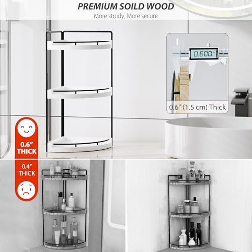 Corner Bathroom Counter Organizer, 3 Tier Bathroom Sink Shelf Countertop, Wood Vanity Skincare Storage for Toiletries Decor, Makeup, Dresser (White) - color: White