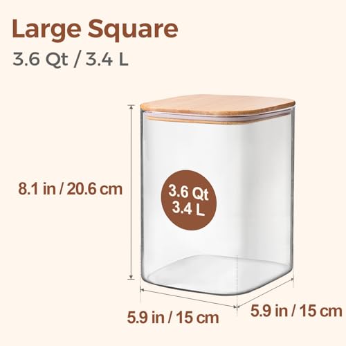 ComSaf 3.6 Qt Glass Food Storage Containers Set of 2, Large Storage Containers with Lids, Square Glass Jars with Lids, for Flour and Sugar, Cereal, Rice, Pasta, Oats, Coffee Beans - color: 3.6Qt-Square-2 Pack
