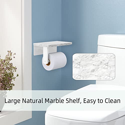 Gypie Toilet Paper Holder with Natural Marble Shelf, 304 Stainless Steel Screw Wall Mounted, Tissue Roll Paper Holder Dispenser for Bathroom Washroom White - color: White, size: 1 Roll