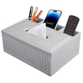 Tissue Box Cover Rectangle White Kleenex Box Holder PU Leather Facial Tissue Organizer,Multifunctional Remote Control Stationery Storage Box,Home Office Supplies Car Napkin Caddy - color: Multifunctional Tissue Box-white Weave