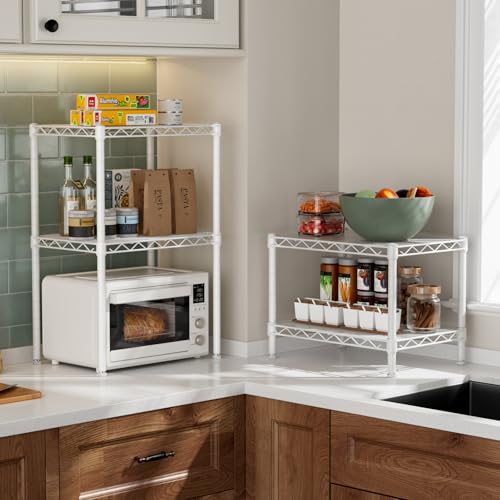Golpart Small 2 Tier Shelves Storage Wire Shelving Unit Metal Shelf Adjustable Organizers Storage Shelving for Bathroom Laundry Room Kitchen Pantry12”D x 18”W x 12.2”H White - color: White, size: 2 shelves (12 "D X 18 "W X 12.2 "H)