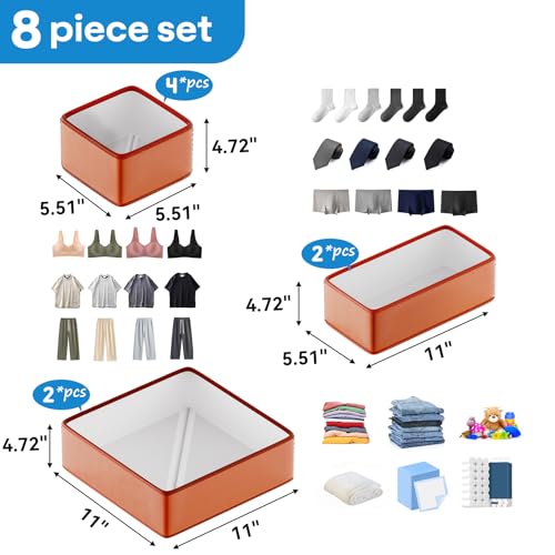 Vegan Leather Drawer Organizers,8 Pack Makeup Storage boxes,Vanity Drawer Luxury upgrade,Bedroom fabric Drawers replacement,bathroom organization and storage Optimal solution - color: Classic Brown, size: 8 pack