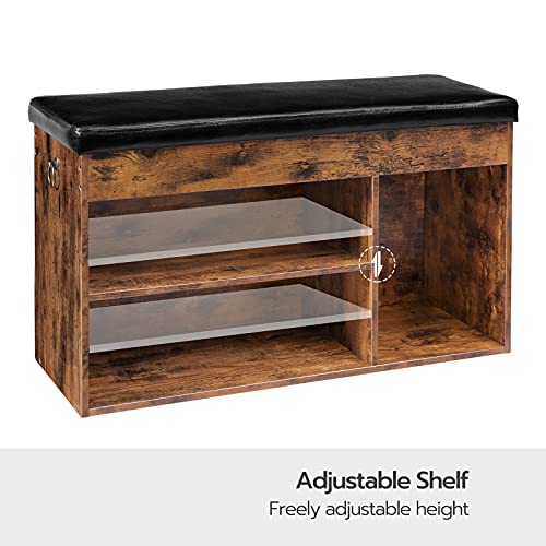 HOOBRO Shoe Storage Bench with Cushion, 32.3'' Entryway Bench with Lift Top Hidden Storage and Adjustable Shelves, Wooden Shoe Rack Bench for Entryway Bedroom, Rustic Brown and Black BF40HX01 - color: Rustic Brown + Black