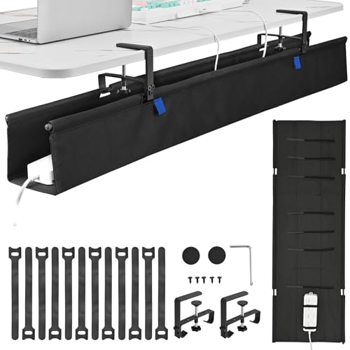 48" Under Desk Cable Management Tray- Clamp/Screw Mount Desk Cable Organizer Cable Tray Hiders for Office&Home - size: 48"L x 5.5"W