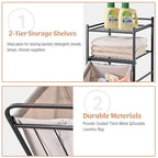 PLKOW Tilt Out Laundry Hamper with Shelf, Laundry Basket Laundry Hamper Cabinet with Removable Liner Bag, 65 Liter, 15.8L x 15.8W x 40H Inch